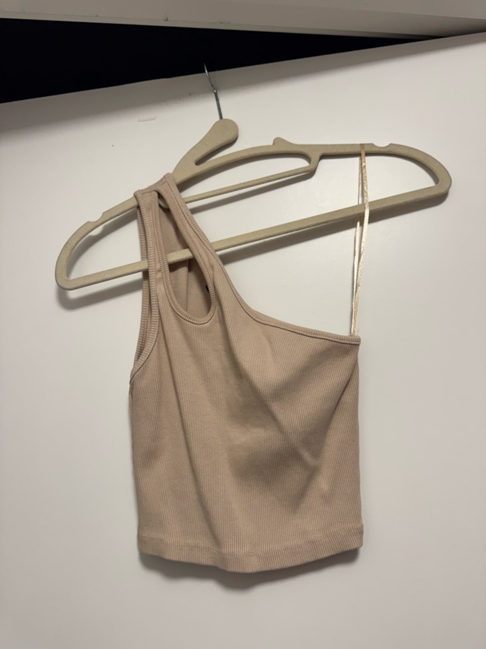 Zara Ribbed One-Shoulder Crop Top - Nude